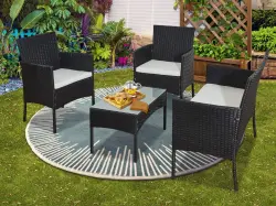 Komplet balkonowy z technorattanu (Sofa + 2 x fotel +stolik) COMODO czarny