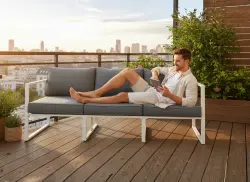 Duża sofa trzyosobowa na taras 204cm MOSTRARE białe aluminium 