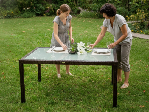 Przejdź do produktu Stół ogrodowy z technorattanu 150 x 90 cm AVVICENTE brąz 