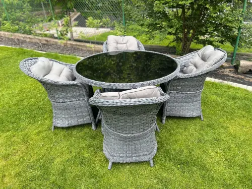 Przejdź do produktu Zestaw obiadowy z technorattanu (okrągły stół + 4 fotele) MODERNO szary