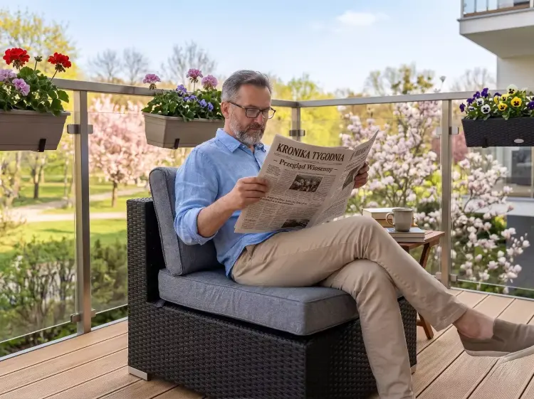 Siedzisko outlet z czarnego technorattanu oraz poduszką.webp