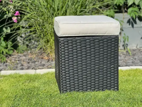 Przejdź do produktu Pufa Ogrodowa z czarnego technorattanu Wygodna Poducha Podnóżek  BOSCO