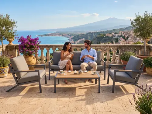 Przejdź do produktu Nowoczesny komplet mebli ogrodowych (3-osobowa sofa, 2 x fotel + stolik)  MISTERIOSO aluminium