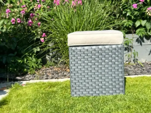 Przejdź do produktu Pufa Ogrodowa Szary Technorattan Wygodna Poducha Podnóżek  BOSCO Na Balkon 