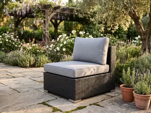 Przejdź do produktu Siedzisko z czarnego  technorattanu z szarą poduszką