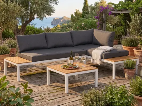 Przejdź do produktu Narożnik  Modułowy Stalowy 2 Sofy Stolik Kawowy Biały OUTLET VENTO