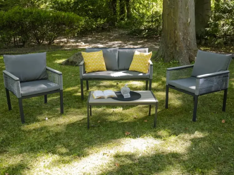 Zestaw mebli aluminiowy, sofa, 2 fotele, stolik.webp