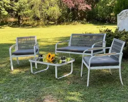 Zestaw mebli ogrodowych z aluminium  (2 x fotel, sofa + stolik) RARO biały , szary