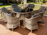 Komplet tarasowy z technorattanu– (elegancki stół + 6 foteli) MODERNO beżowy 