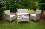 Komplet balkonowy z technorattanu (2 x fotel, sofa + stolik) COMODO szary