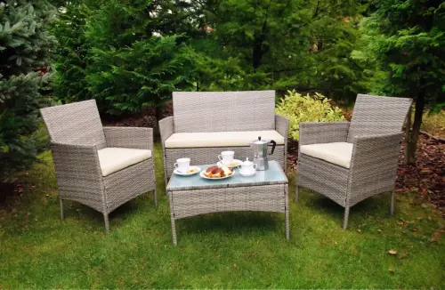 Przejdź do produktu Komplet balkonowy z technorattanu (2 x fotel, sofa + stolik) COMODO szary