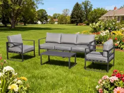 Zestaw mebli ogrodowych (2 x fotel, duża sofa + stolik) MOSTRARE szare aluminium