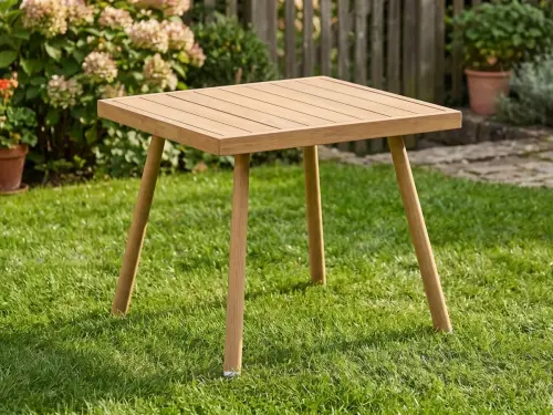 Przejdź do produktu Stolik ogrodowy SERANO aluminiowy kwadratowy 50x50cm imitacja drewna