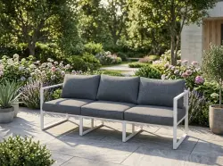 Duża sofa trzyosobowa na taras 204cm MOSTRARE białe aluminium 