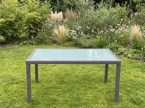 Przejdź do produktu Stół obiadowy z technorattanu 150 x 90 cm AVVICENTE szary