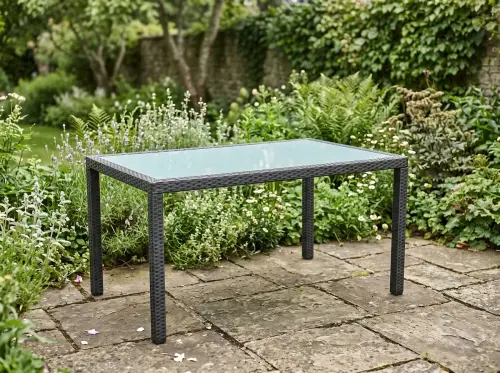 Przejdź do produktu Stół obiadowy z  technorattanu 150 x 90 cm AVVICENTE czarny