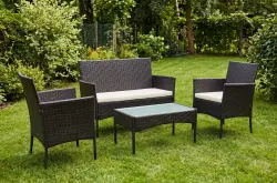 Komplet balkonowy z technorattanu (Sofa + 2 x fotel +stolik) COMODO czarny