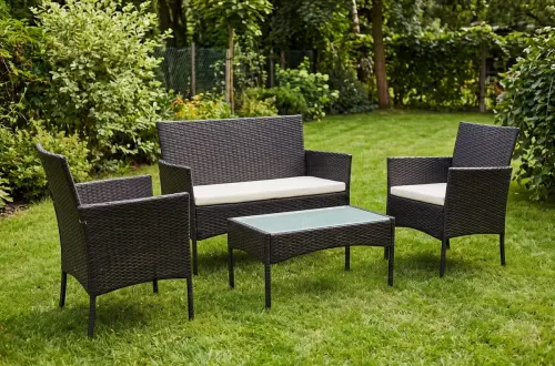 Przejdź do produktu Komplet balkonowy z technorattanu (Sofa + 2 x fotel +stolik) COMODO czarny