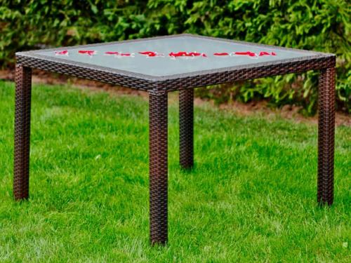 Przejdź do produktu Kwadratowy stół z technorattanu 100 x 100 cm AVVICENTE brąz
