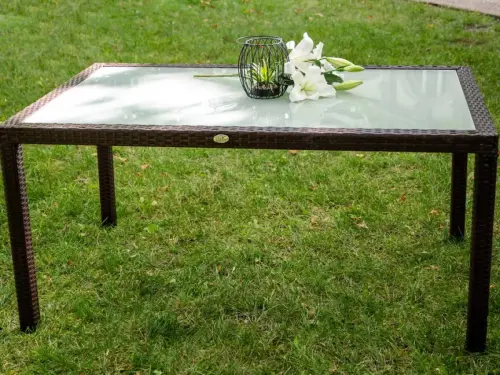 Przejdź do produktu Stół ogrodowy z technorattanu 150 x 90 cm AVVICENTE brąz 