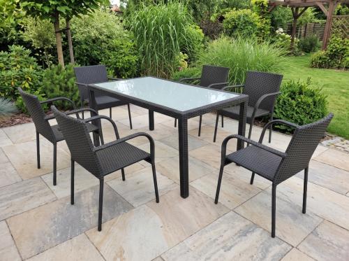 Przejdź do produktu Zestaw mebli stołowych z technorattanu (stół 150x90cm + 6 x krzesło) AVVICENTE czarny