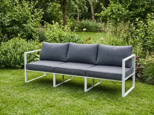 Przejdź do produktu Duża sofa trzyosobowa na taras 204cm MOSTRARE białe aluminium 
