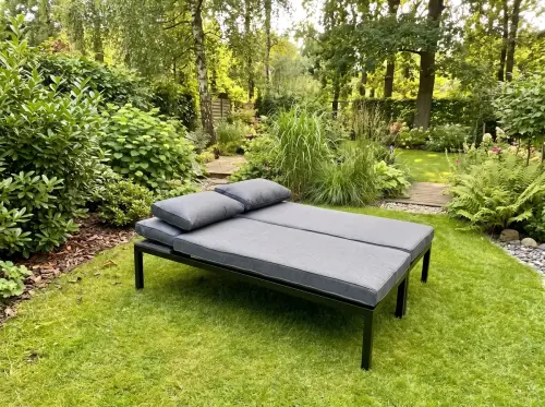 Przejdź do produktu Komplet Leżaków Ogrodowych (2 x leżanka) VENTO Stalowe Czarne, Szare Poduchy + Dekoracyjne Jaśki
