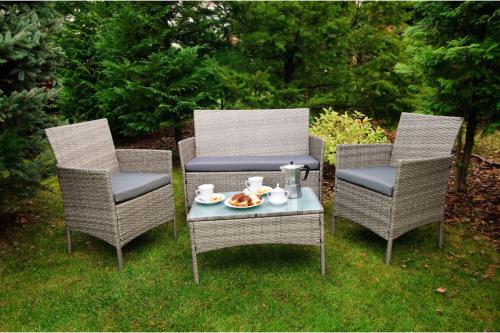 Przejdź do produktu Komplet balkonowy z technorattanu (2 x fotel, sofa + stolik) COMODO szary