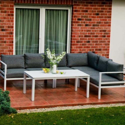 Przejdź do produktu Duży narożnik ogrodowy 268cm x 205cm ze stołem ALLUMINIO GRANDE prawy / lewy