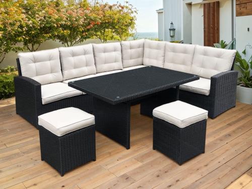 Przejdź do produktu Komplet mebli ogrodowych z technorattanu (Duży narożnik + wysoki stół) BOSCO czarny OUTLET