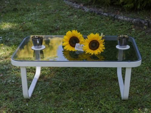 Przejdź do produktu Stolik Kawowy Aluminiowy RARO szklany blat, biały 