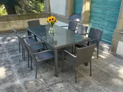 Duży zestaw obiadowy z technorattanu (8 krzeseł +duży stół) SOTTILE szary