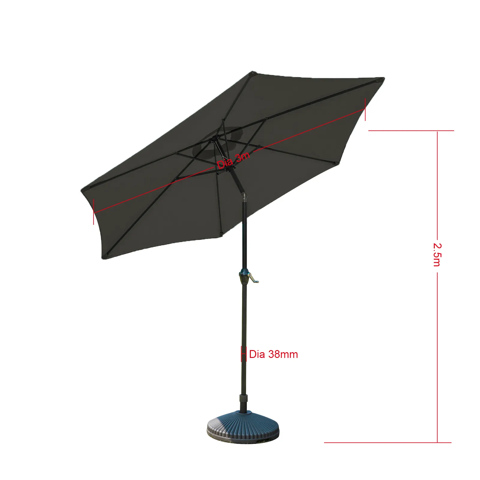 Parasol  Okrągły Jasny Szary WYMIARY_1.webp